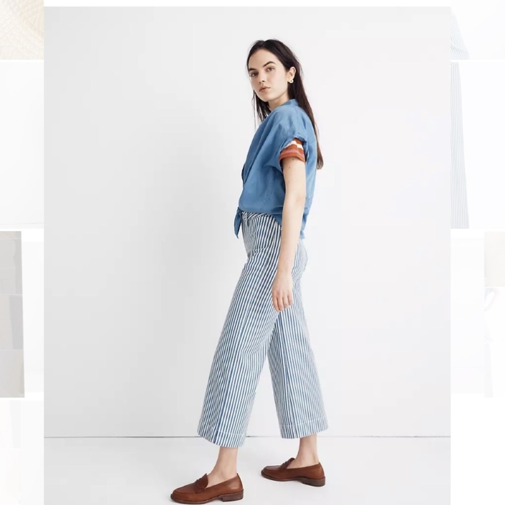 Emmett Wide-Leg Crop Pants in Herringbone Railroad